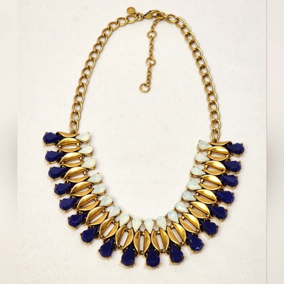 J. Crew Gorgeous Gold, Blue And White Statement Necklace - Picture 1 of 13